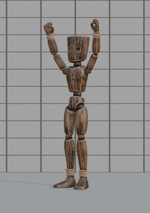 Mannequin cheering with both arms up