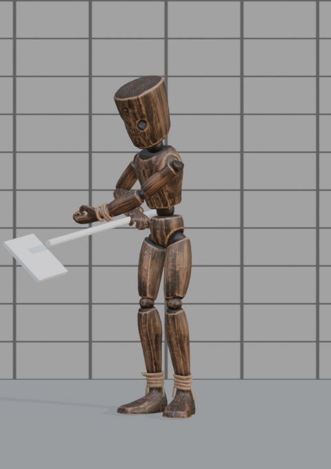 Mannequin digging with a shovel