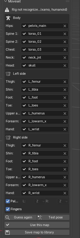 Manual bone map for a rig with custom bone names such as pelvis_main, L_femur, L_humerus
